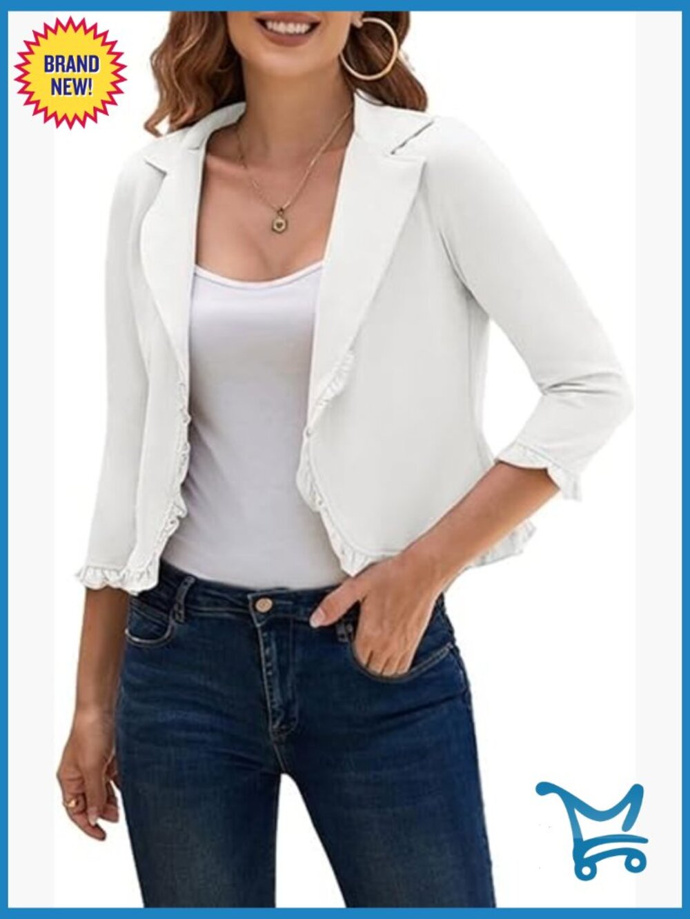 Cropped Blazer 3/4 Sleeve Cotton Cardigan Jacket Casual Work